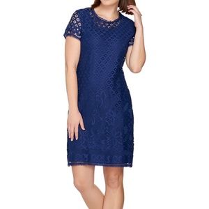 Isaac Mizrahi stretch lace shift dress navy Large
